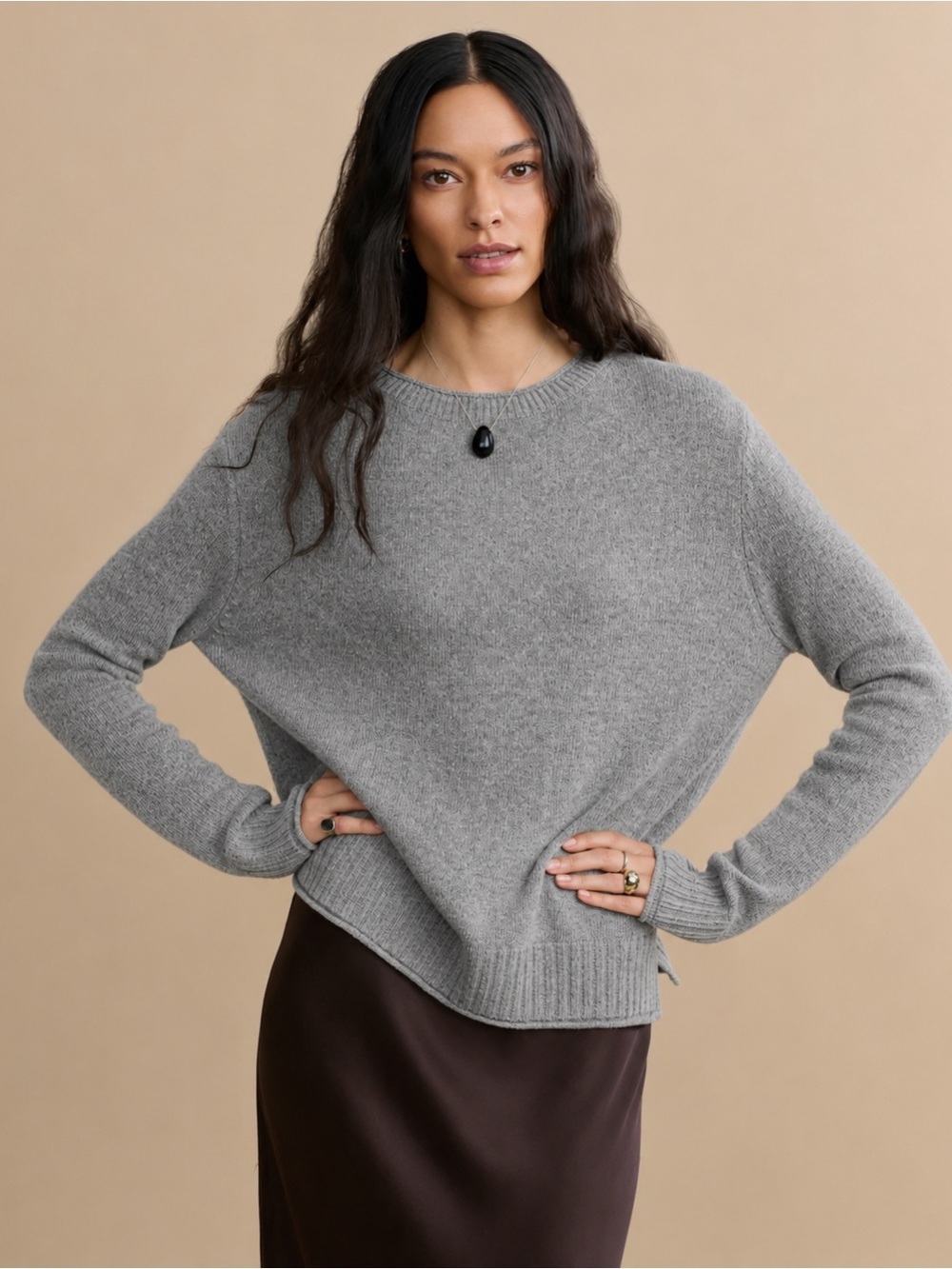 Jenni Kayne Everyday Sweater Medium Gray Wool Cashmere Lightweight Knit Pullover